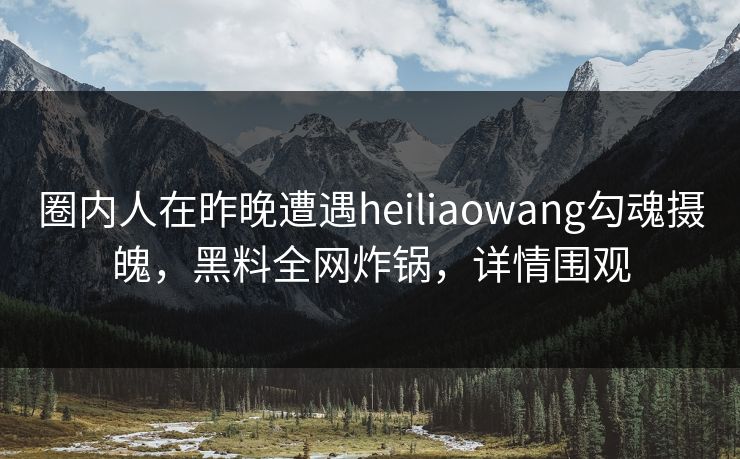 圈内人在昨晚遭遇heiliaowang勾魂摄魄，黑料全网炸锅，详情围观