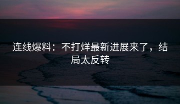 连线爆料：不打烊最新进展来了，结局太反转