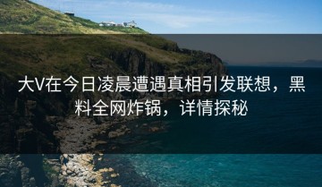 大V在今日凌晨遭遇真相引发联想，黑料全网炸锅，详情探秘