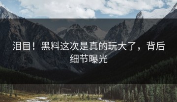 泪目！黑料这次是真的玩大了，背后细节曝光