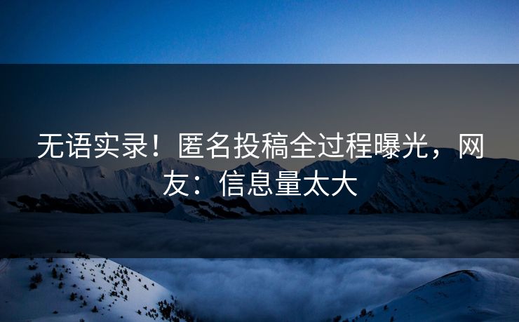 无语实录！匿名投稿全过程曝光，网友：信息量太大