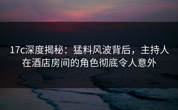 17c深度揭秘：猛料风波背后，主持人在酒店房间的角色彻底令人意外