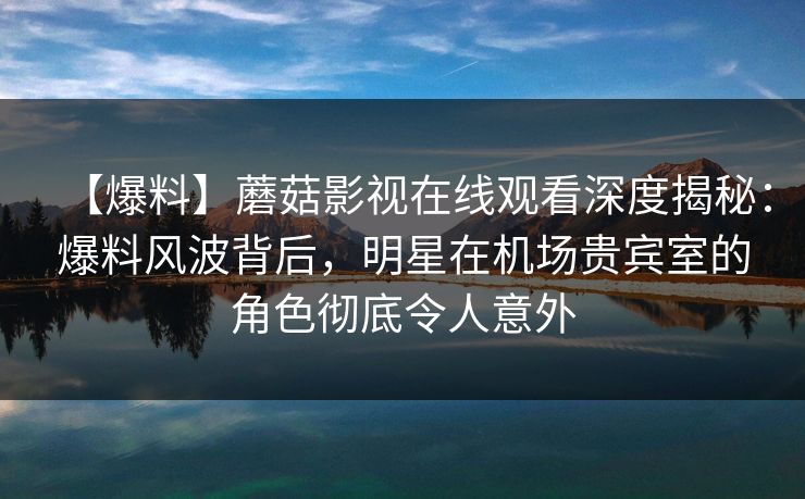 【爆料】蘑菇影视在线观看深度揭秘：爆料风波背后，明星在机场贵宾室的角色彻底令人意外